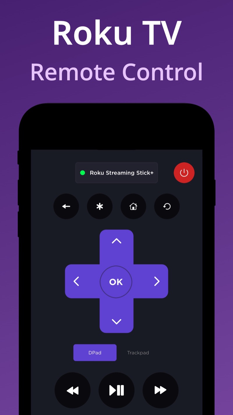 Actual Remote for RokuTV screen showing navigation and playback controls